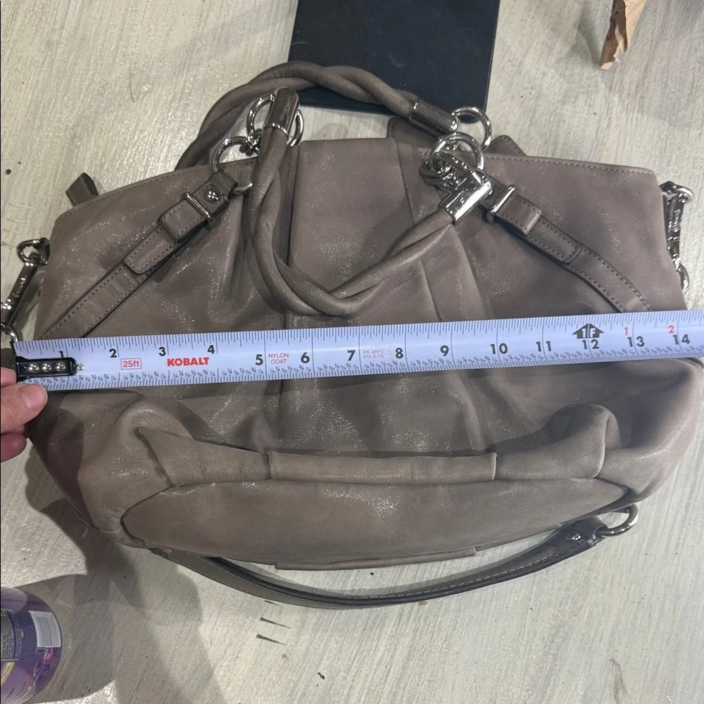 Elegant Shimmery Taupe Coach Madison Sophia Leather Handbag